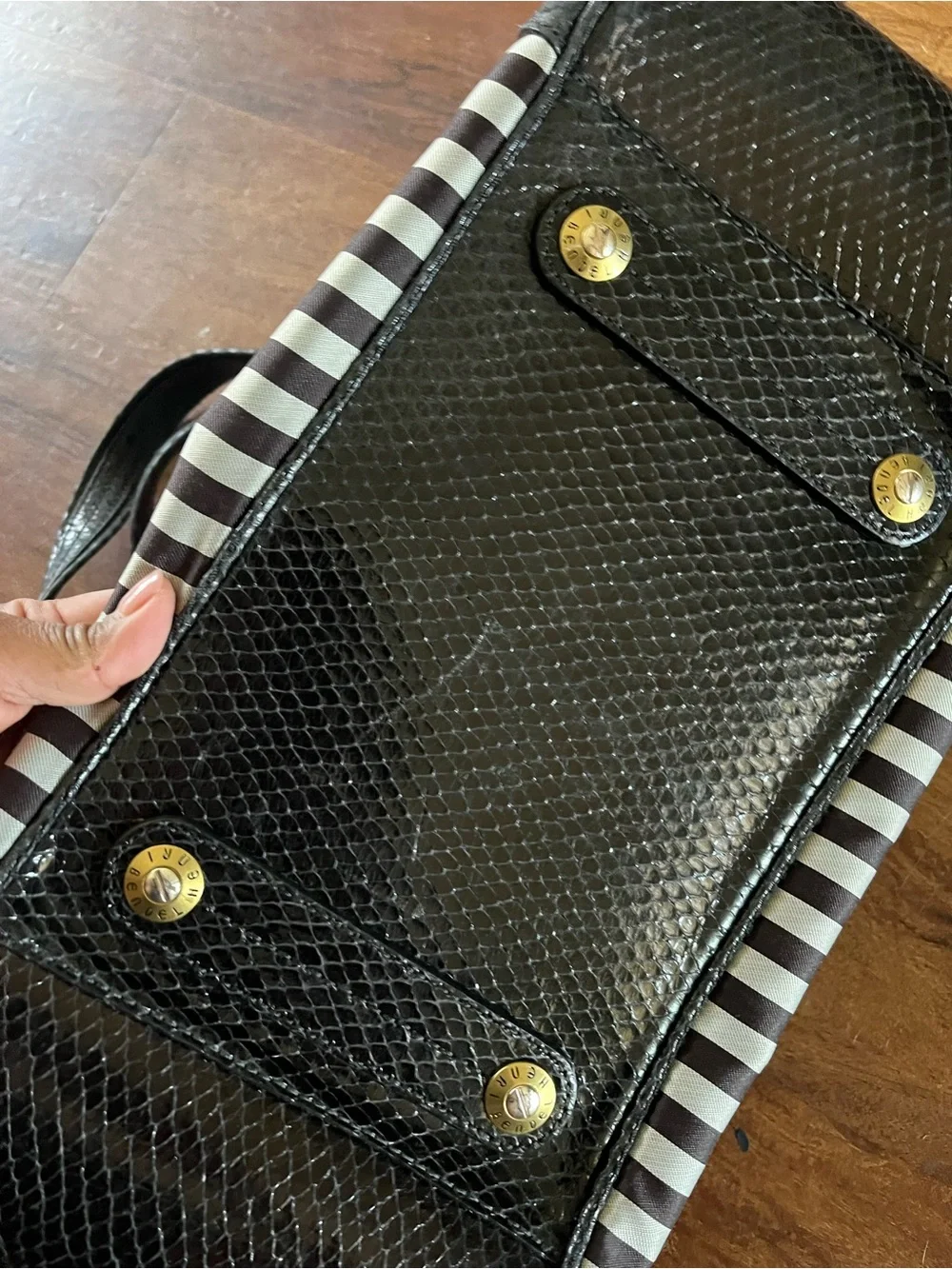 Henri Bendel Large Centennial Striped Barrel Bag Black Snake 712 5th Ave
